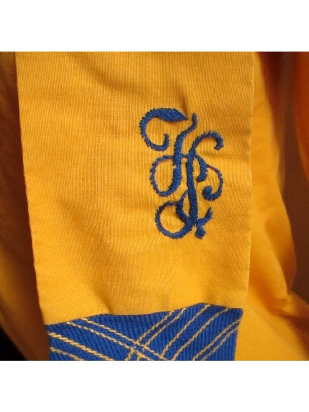 True Vintage 1960's Dress Small GOLDEN YELLOW BLUE KNIT PREP SCHOOL MONOGRAM Mod